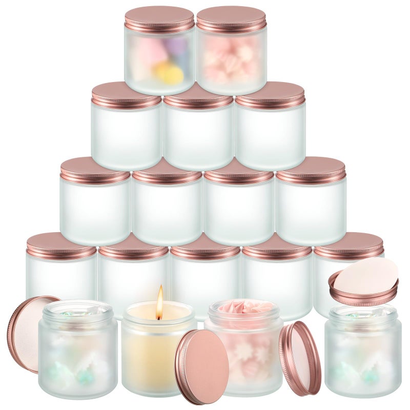Tioncy 12 Pcs 4oz Empty Cosmetic Container Glass Candles Jars with Rose Gold Lids 100ml Round Small Candle Making Mason Canning Jar for Sample Powder Liquid Camping Travel StorageClear
